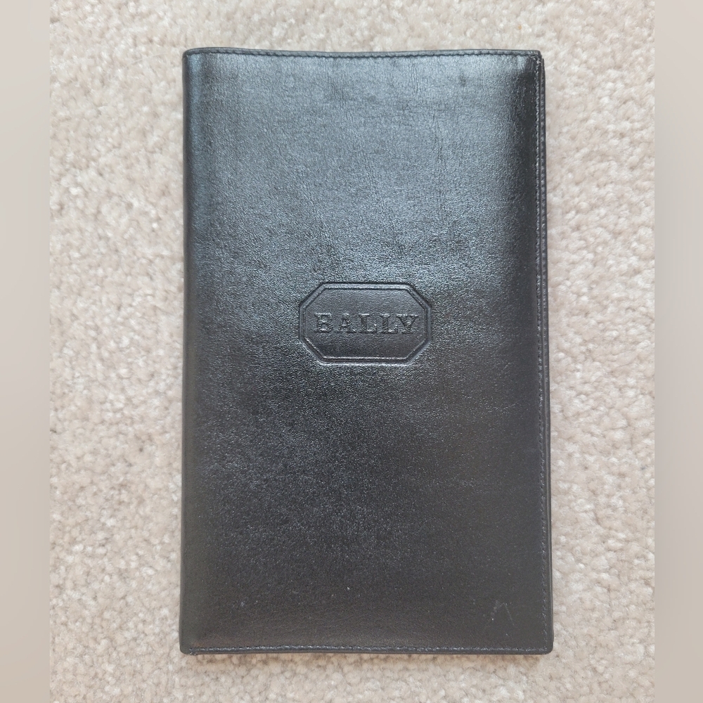 Vintage Bally Long Black Leather Card Holder/Wallet with Gold Logo